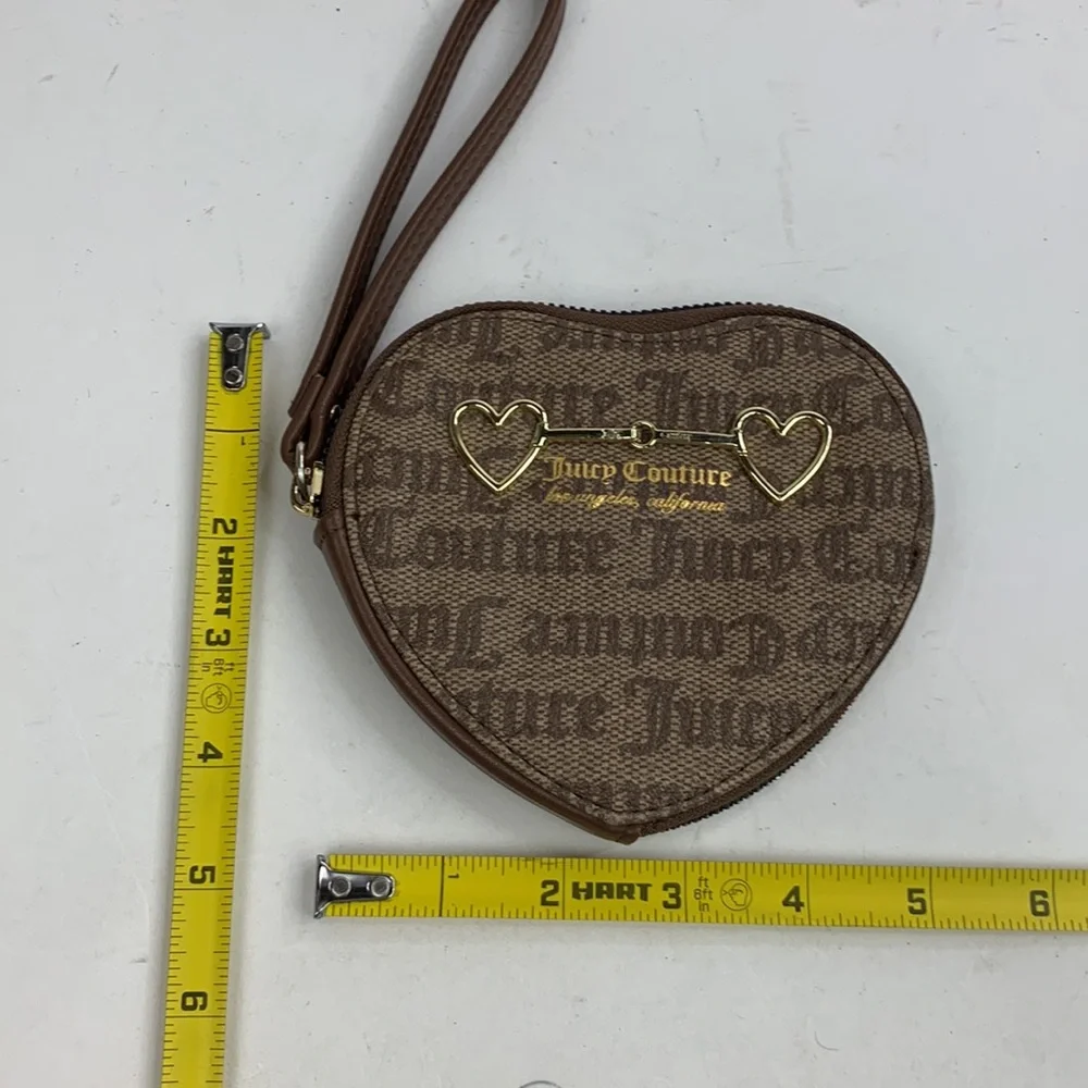 Juicy Couture Brown Gold Heart Wristlet bag pouch clutch Zip closure Strap